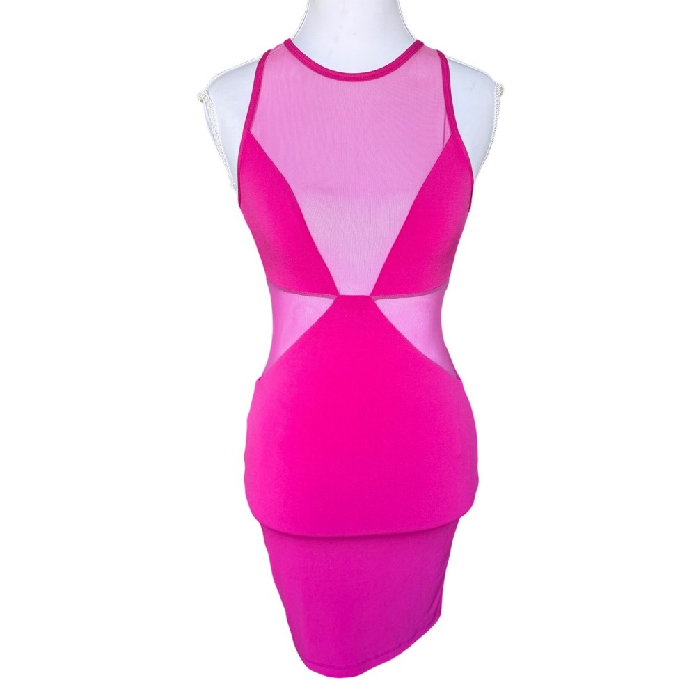 Nookie Stiletto Mesh Shift Dress Hot Pink Bodycon Mini Barbiecore Size XS/ AU6